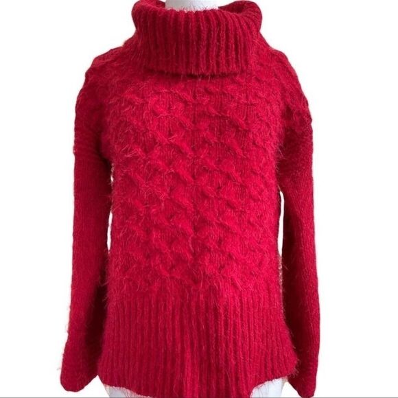 Anthropologie Sweaters - Anthropologie sleeping on snow red Torridon chunky cable eyelash knit sweater S